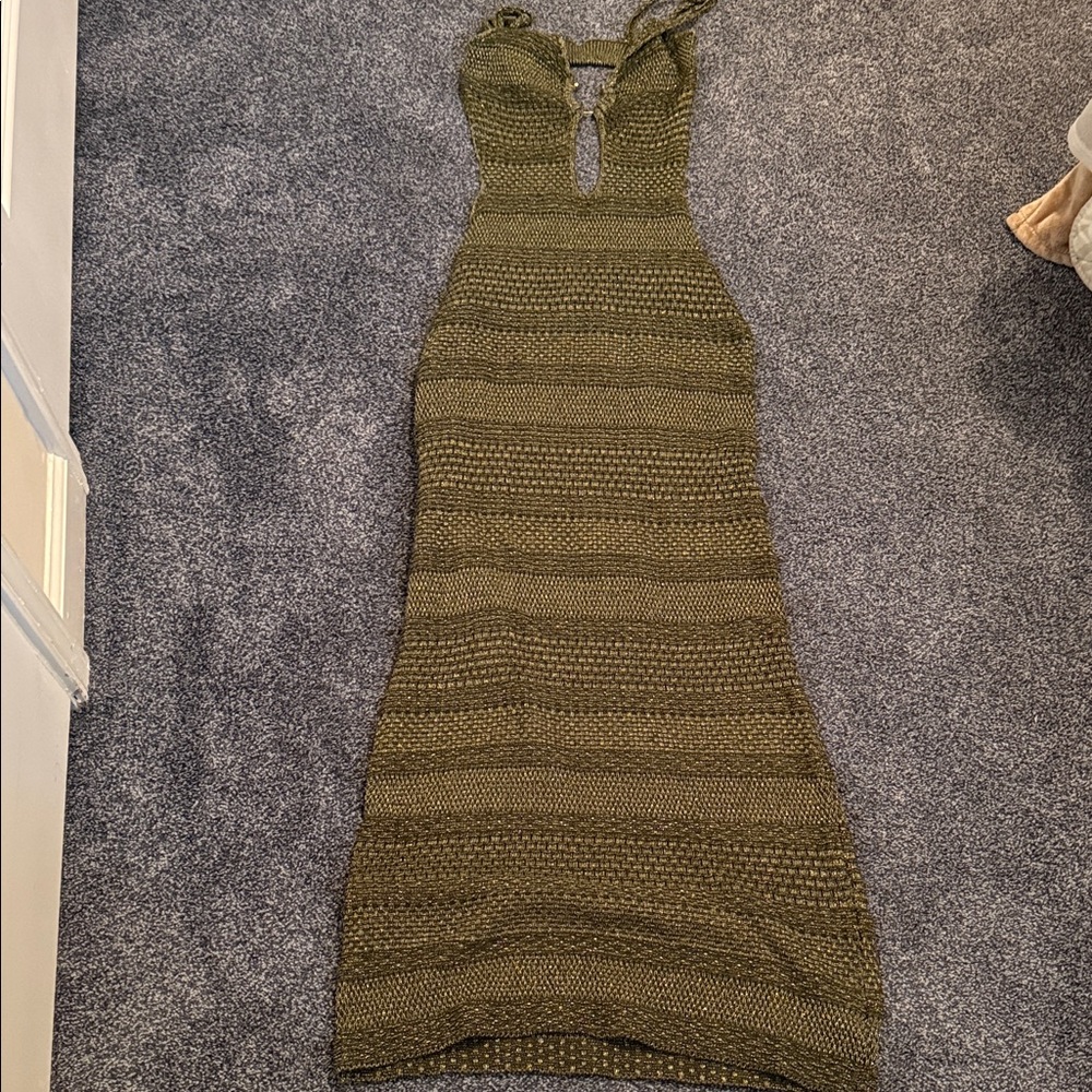 Forever 21 Olive Green Crochet Halter Maxi Dress